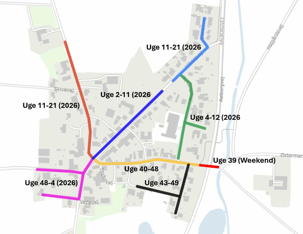 Forventet tidsplan for gravearbejdet for projektet i Nr. Knudstrup Kort over Nr. Knudstrup med vejnavne